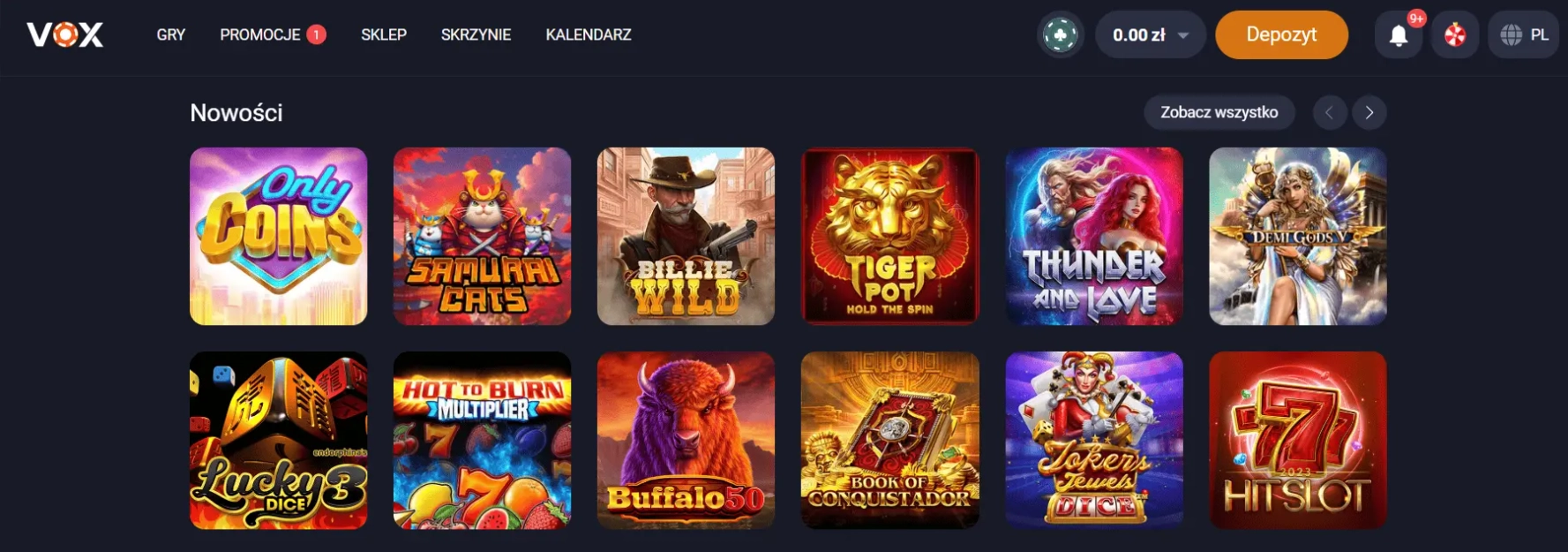 VOX Casino kasyna online Polska – bonus 10000 zł i 500 FS 2026