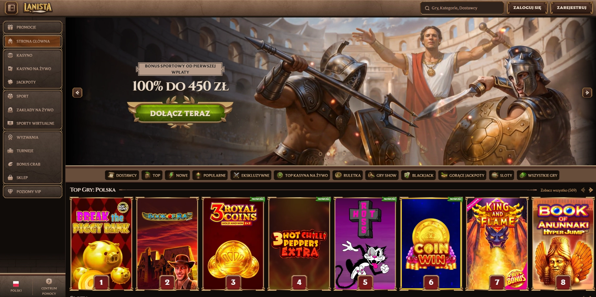 Lanista Casino najlepsze gry casino – 300 stołów live i Evolution 2026