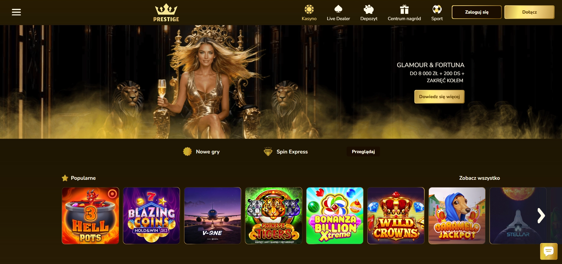 Prestige Casino najlepsze gry casino – bonus 8000 zł i VIP premium 2026