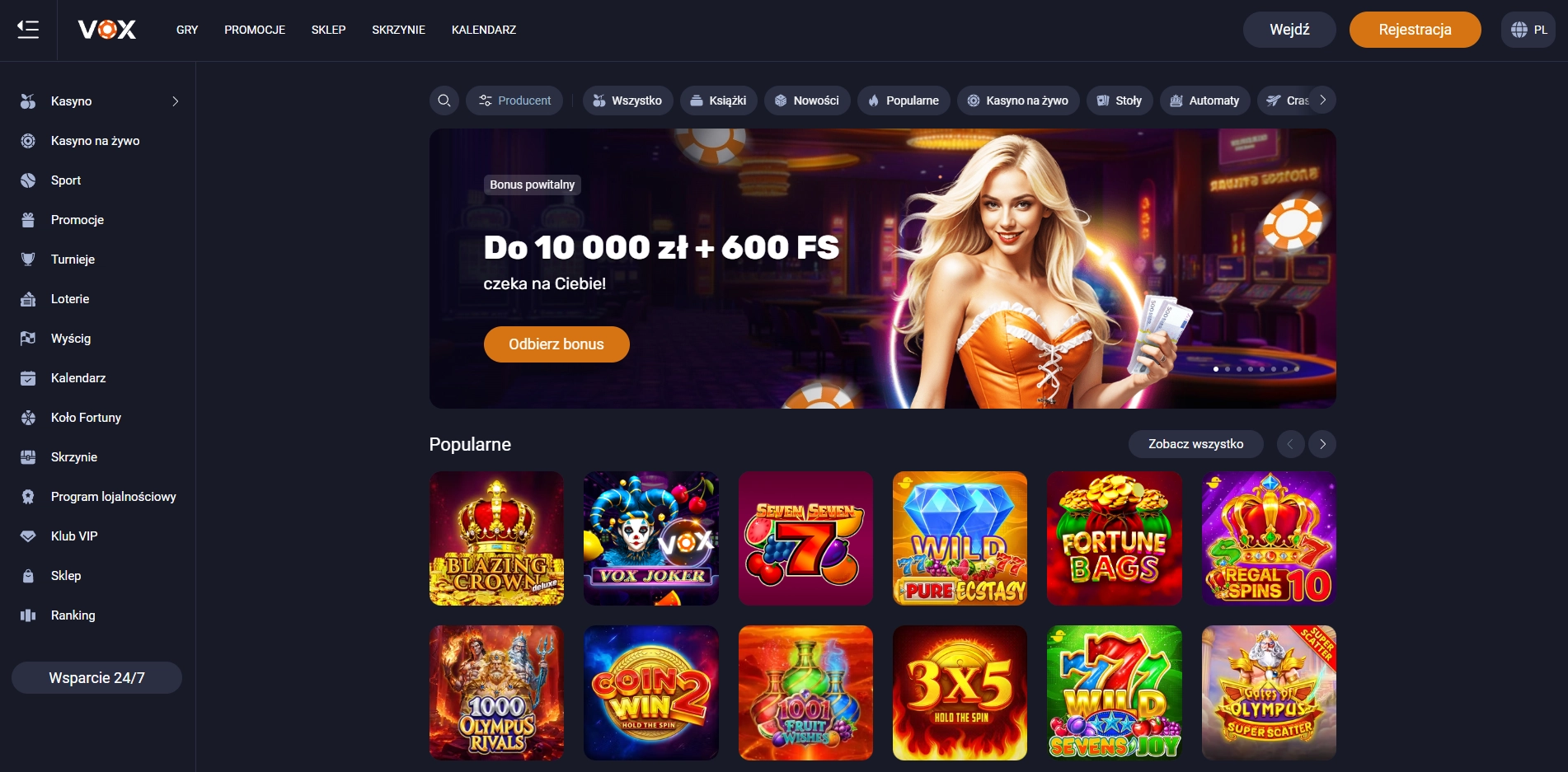 Vox Casino najlepsze gry casino – bonus do 10000 zł i 5500 gier 2026